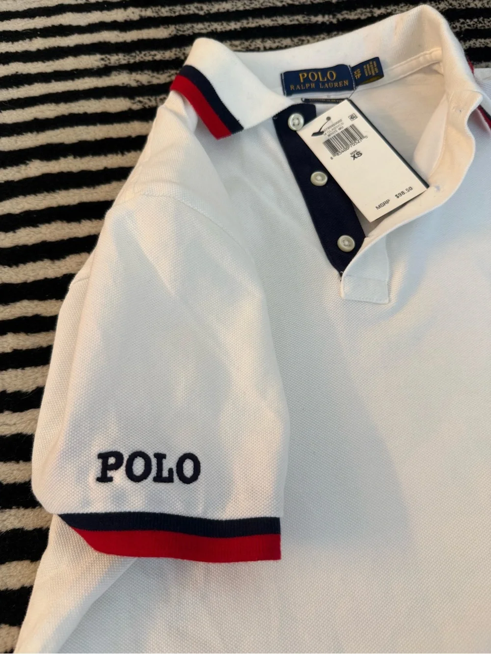 Ralph Lauren White Polo with Navy & Red Trim